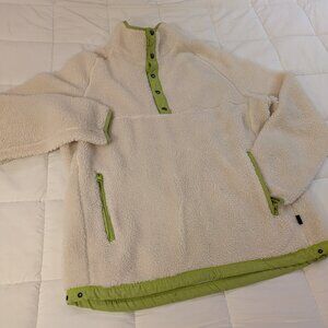 American Eagle sherpa teddy off white and neon pullover sweater quarter zip